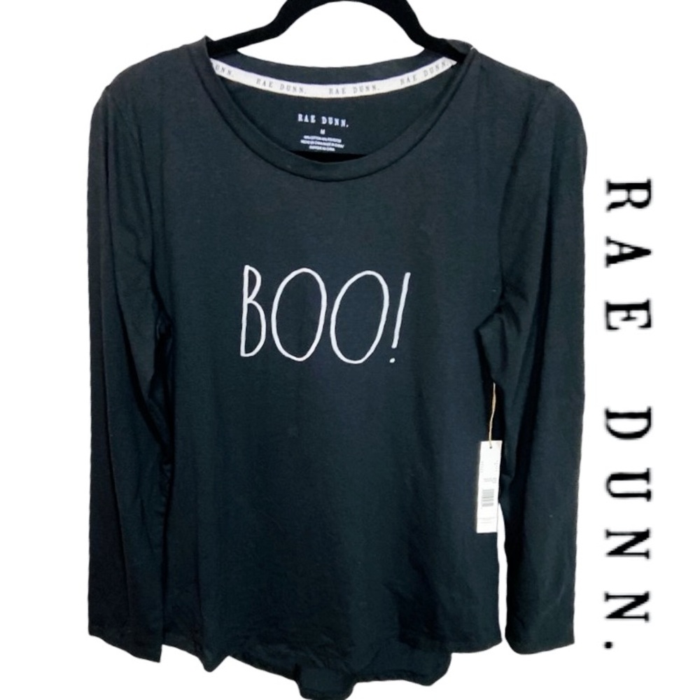 RAE DUNN Halloween Boo! Long Sleeved T-Shirt With Bonus Cozy Socks Women’s Sz M - Picture 1 of 6